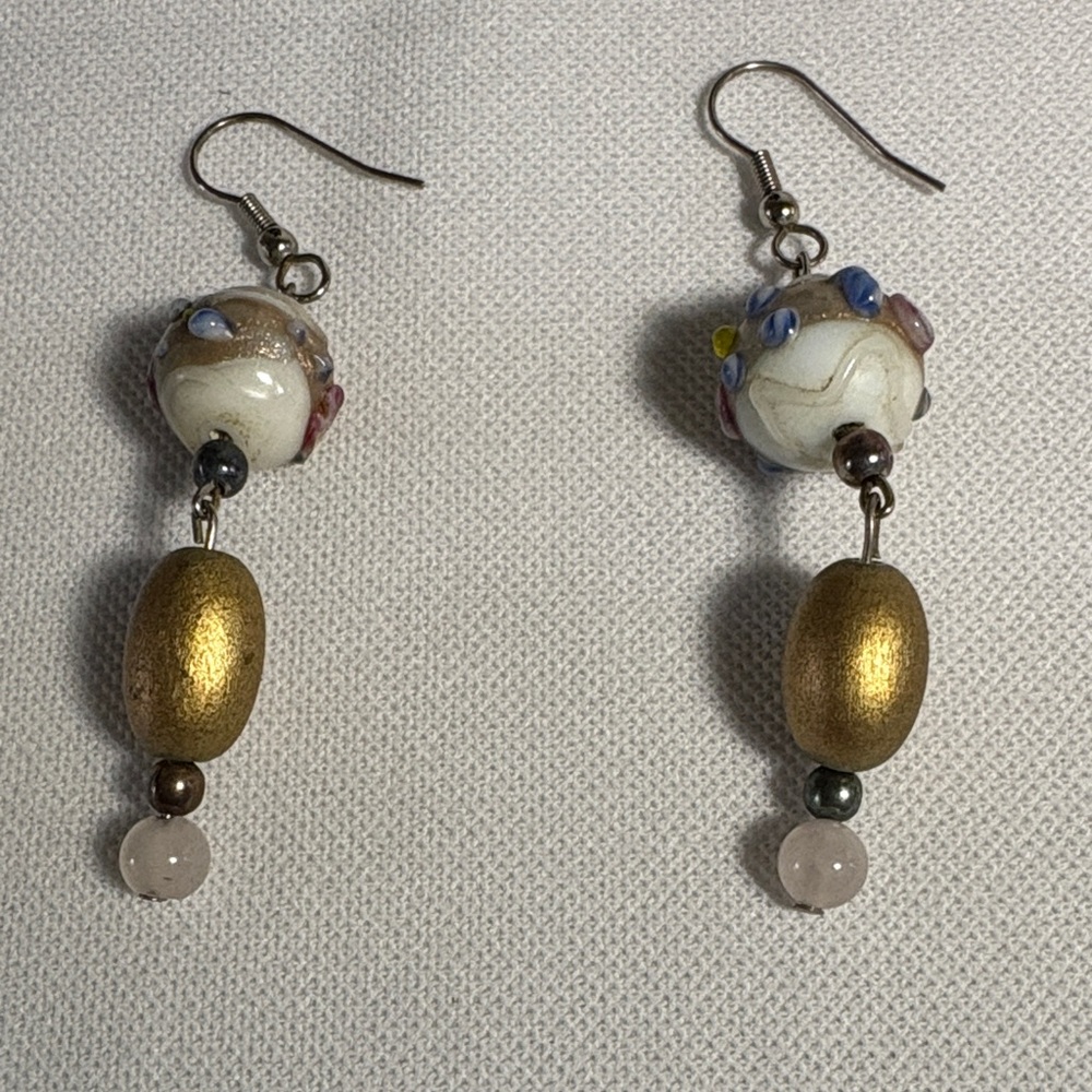 Elegant Gold Bead and Multicolor Beaded Earrings.
Hand made. Not 1 duplicated